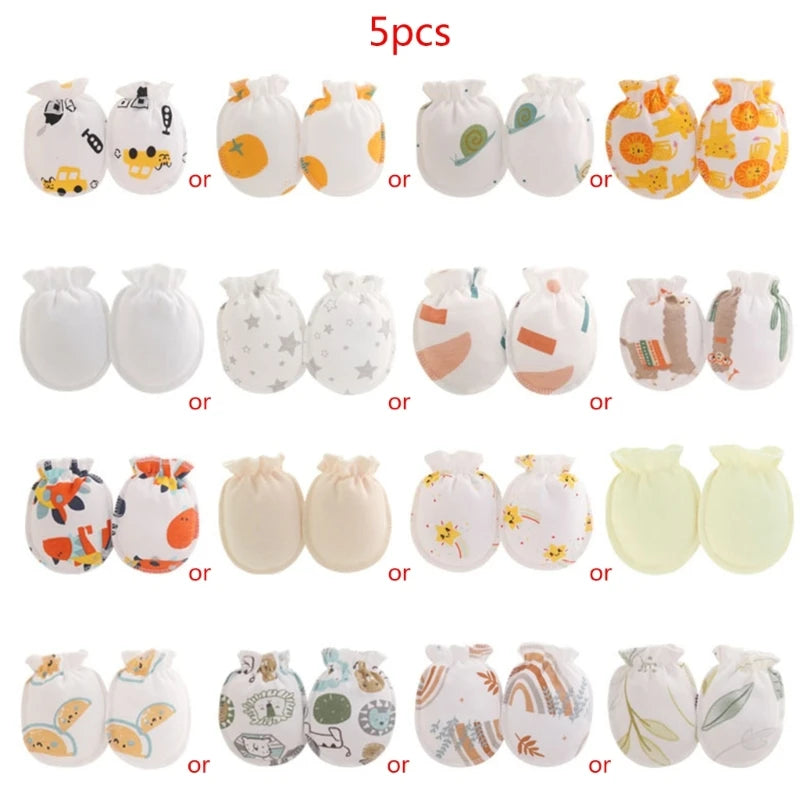 5Pairs 0-3Month Newborn Baby Anti-Scratch Gloves Infant Boy Girl Unisex Mittens Baby Accessories