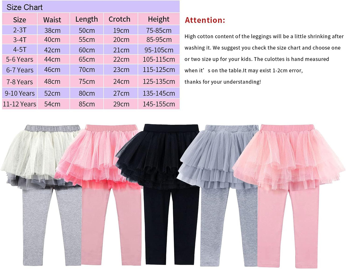 Little Girls Footless Leggings Pants with Lace Ruffle Tutu Skirt 2-9T